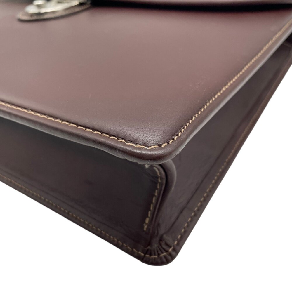 BURBERRY Men's Business Briefcase, Brown Leather, Silver Hardware, Horse Logo - Picture 10 of 16